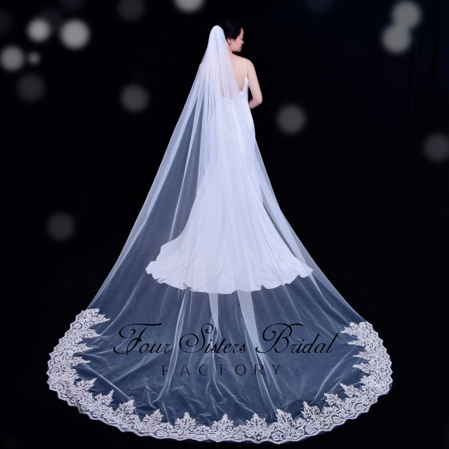 Luxurious Long Bridal Veil With Lace