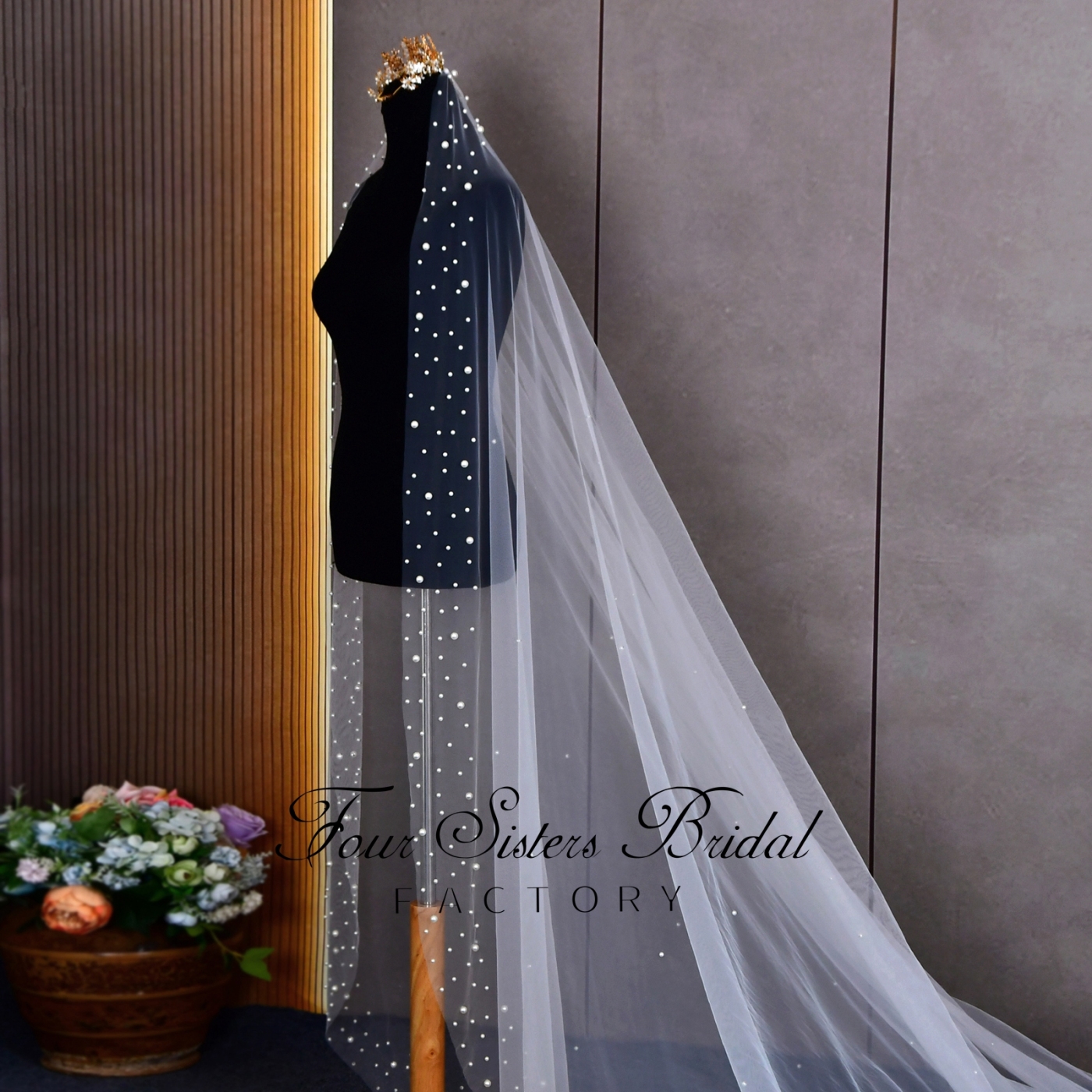 Extra Wide Beading Bridal Veil