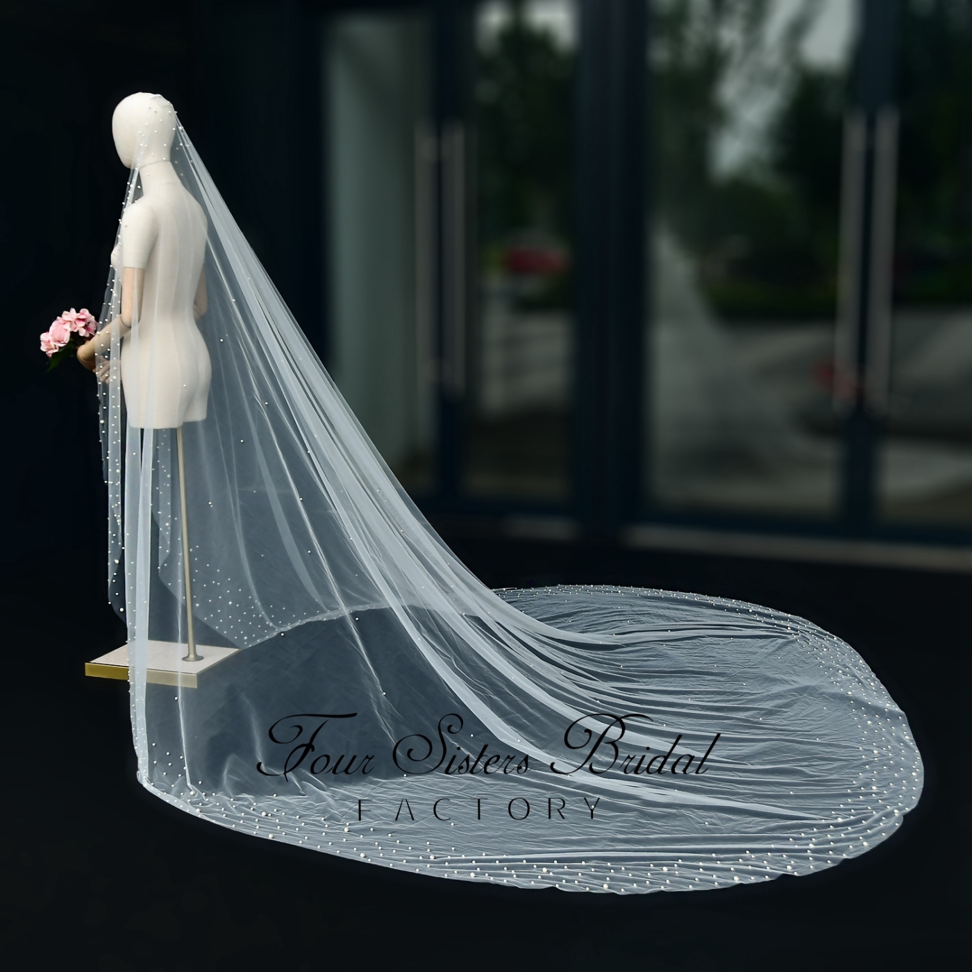 Extra Wide Beading Bridal Veil