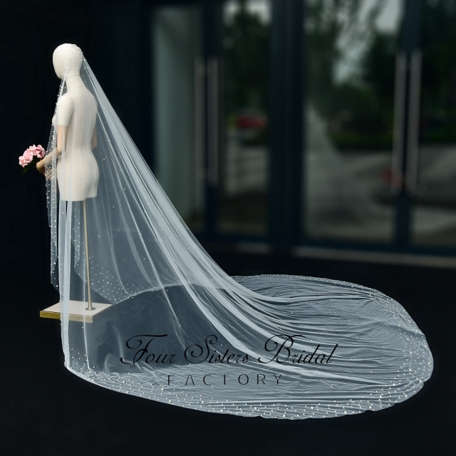 Extra Wide Beading Bridal Veil