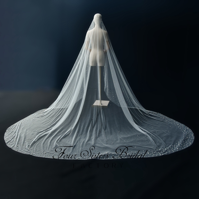 Extra Wide Beading Bridal Veil