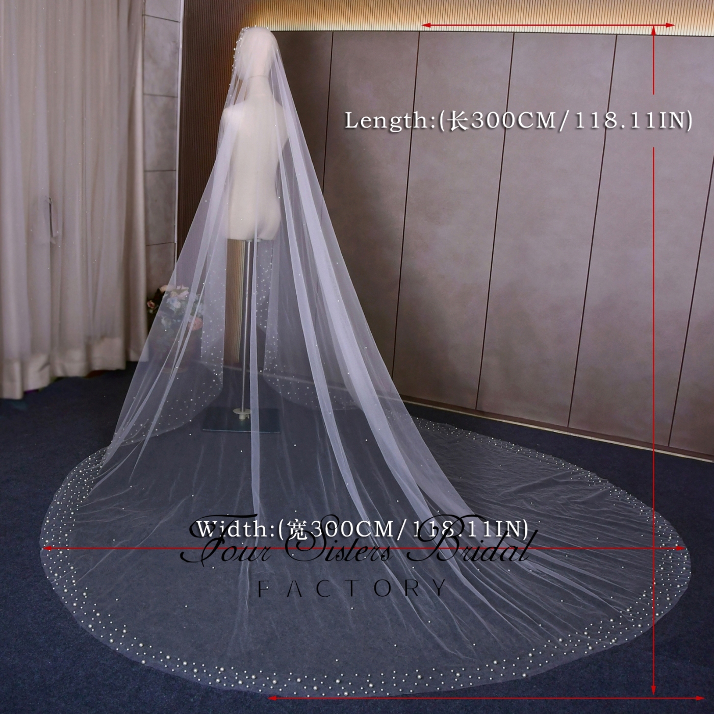 Extra Wide Beading Bridal Veil