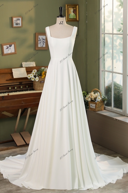 Detached Sleeve Soft A Line Crepe Bridal Gown
