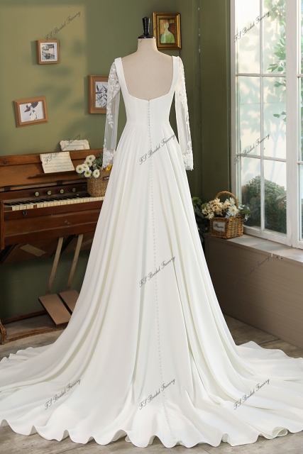 Detached Sleeve Soft A Line Crepe Bridal Gown