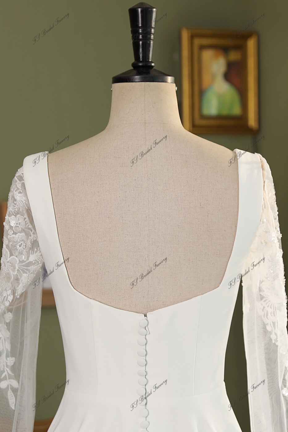Detached Sleeve Soft A Line Crepe Bridal Gown
