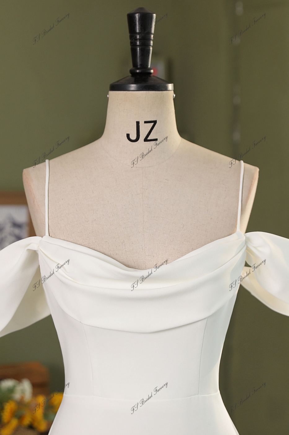 Fitted 3D Flowers Off Shoulder Crepe Bridal Dress