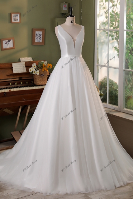 Simple Mikado Tulle Bridal Dress