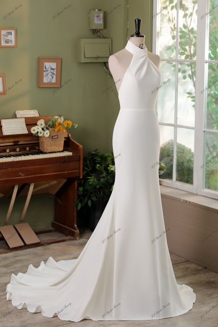 High Neck Crepe Mermaid Bridal Dress