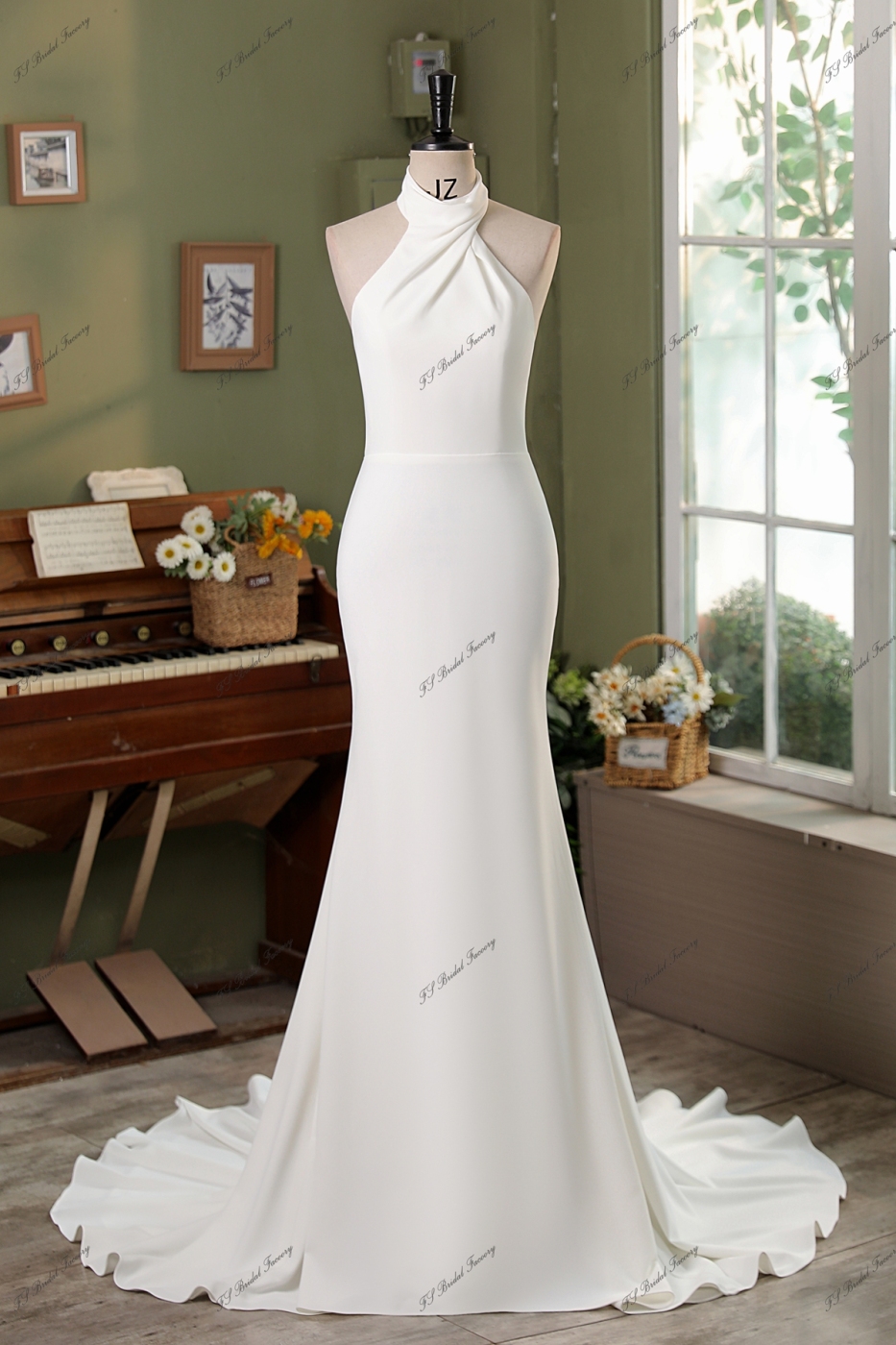 High Neck Crepe Mermaid Bridal Dress