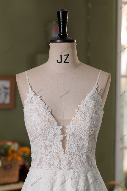 Spaghetti Straps Lace A Line Chiffon Wedding Dress