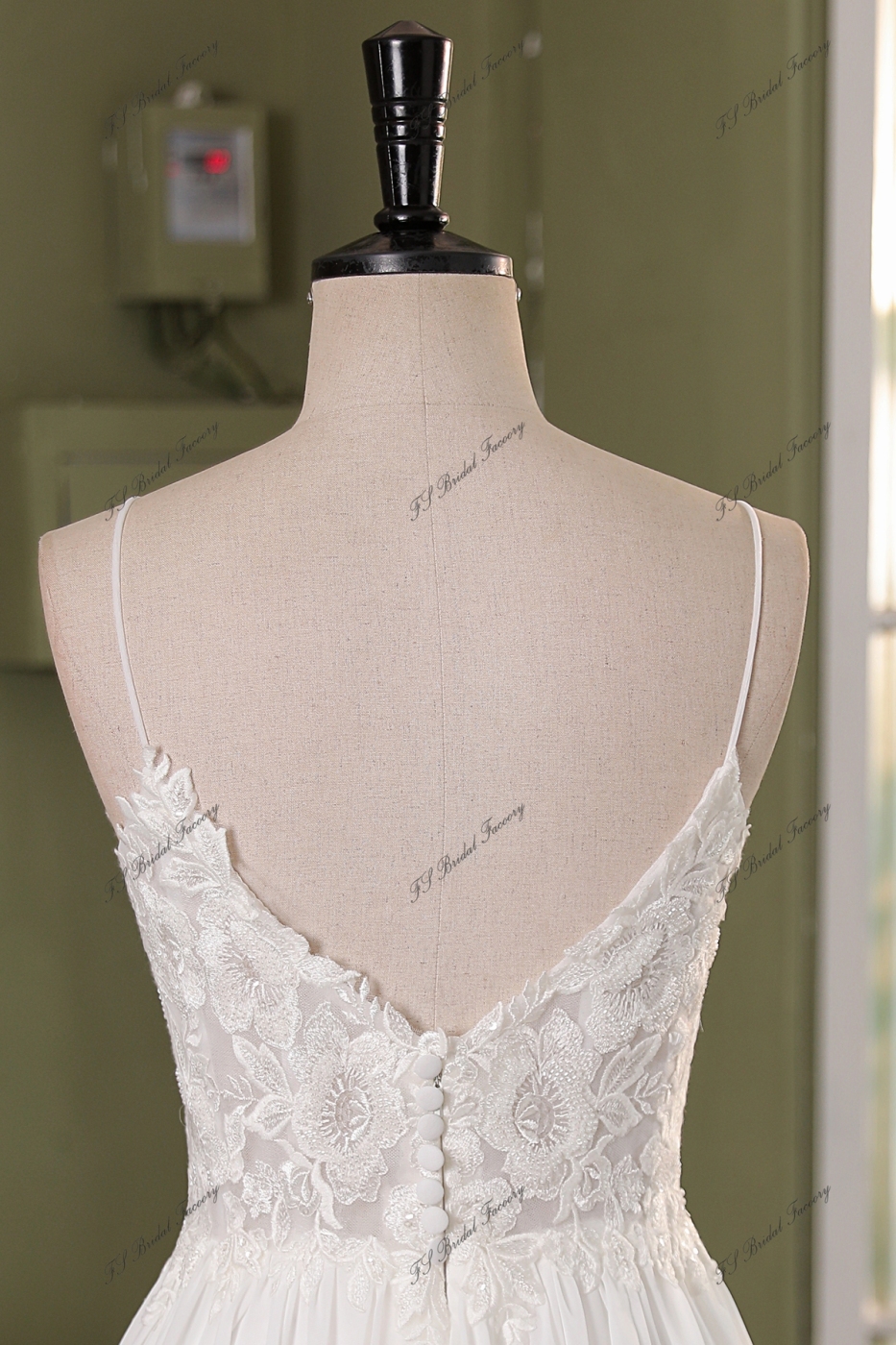 Spaghetti Straps Lace A Line Chiffon  Wedding Dress