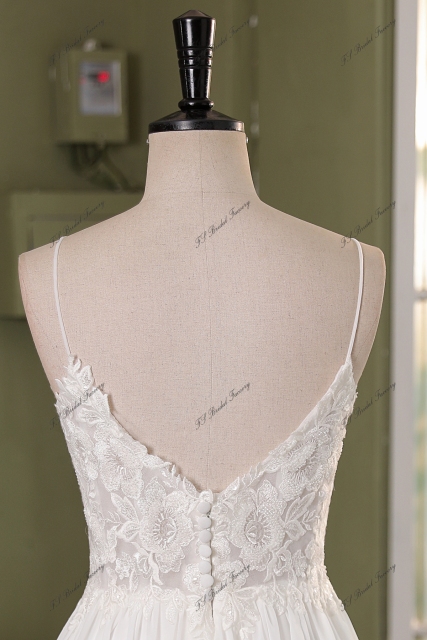 Spaghetti Straps Lace A Line Chiffon  Wedding Dress