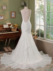 Stunning 3D Floral Lace Appliques Mermaid Wedding Dress