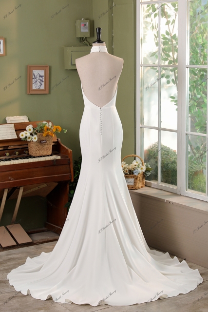 High Neck Crepe Mermaid Bridal Dress