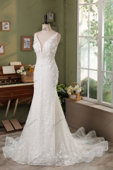 Stunning 3D Floral Lace Appliques Mermaid Wedding Dress