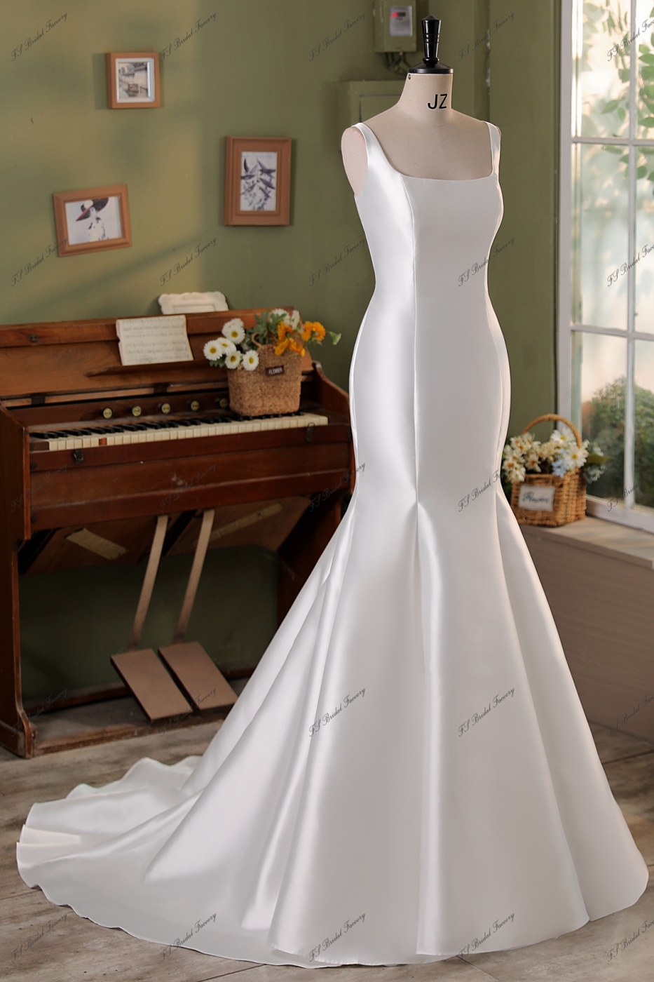 Simple Mikado Mermaid Bridal Dress With Detached Tie