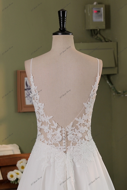 Spaghetti Straps Lace A Line Chiffon Wedding Dress
