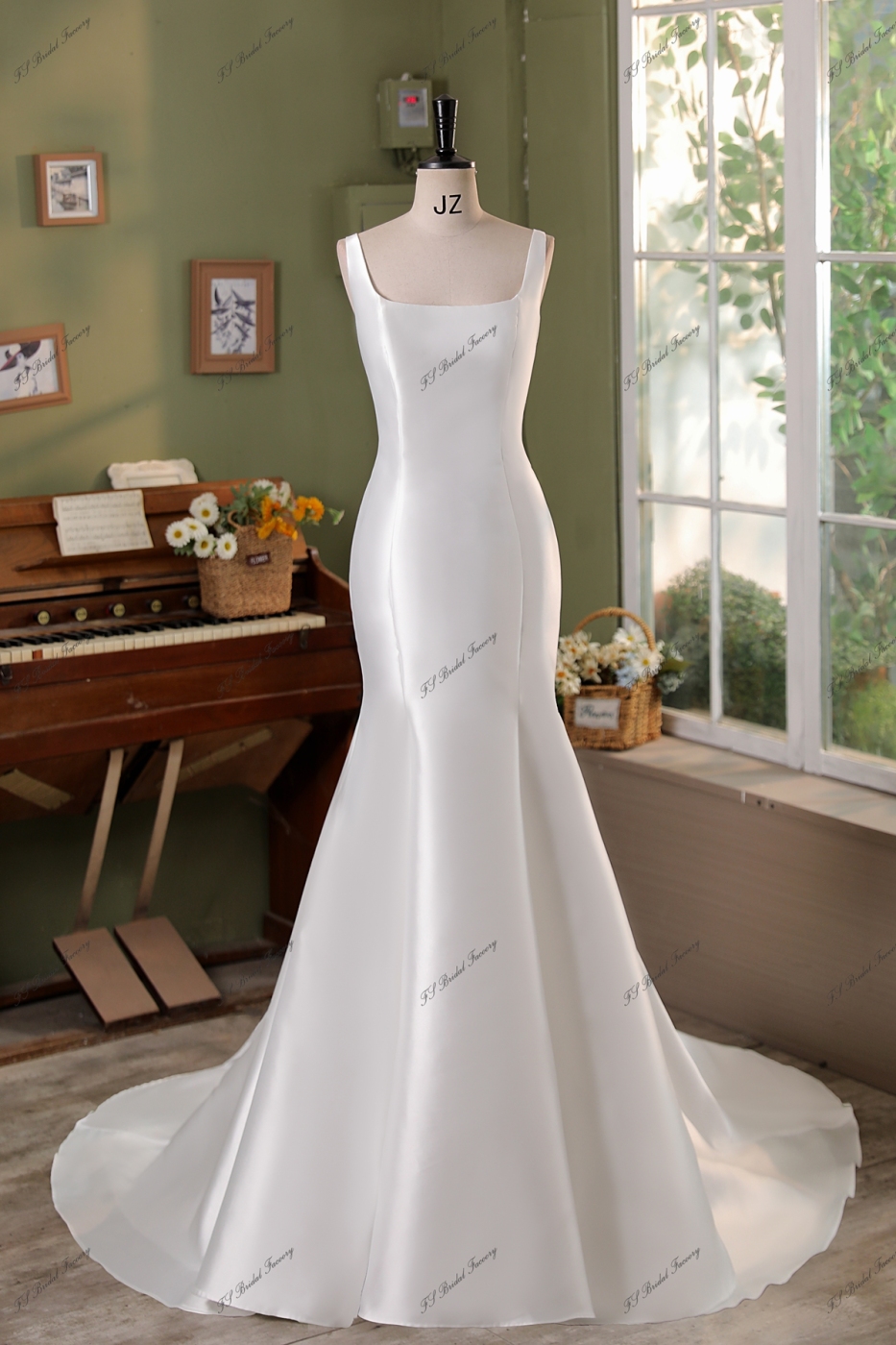 Simple Mikado Mermaid Bridal Dress With Detached Tie