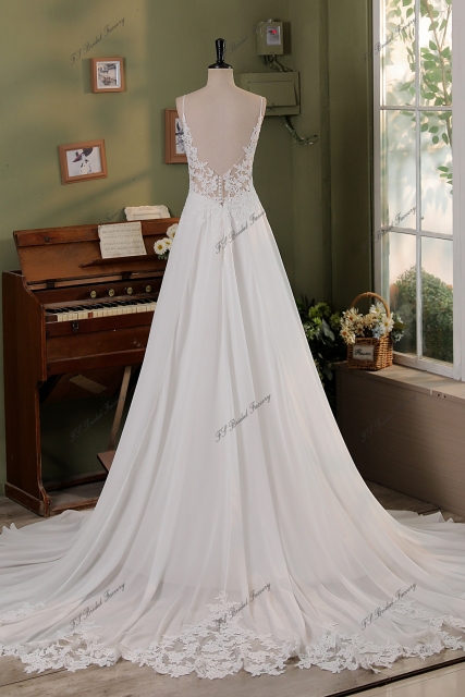 Spaghetti Straps Lace A Line Chiffon Wedding Dress