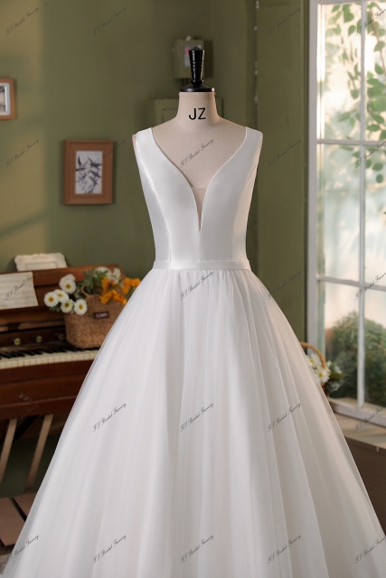 Simple Mikado Tulle Bridal Dress