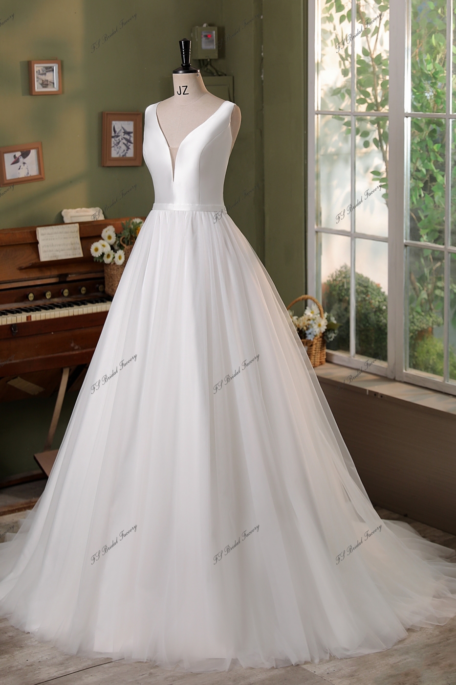 Simple Mikado Tulle Bridal Dress