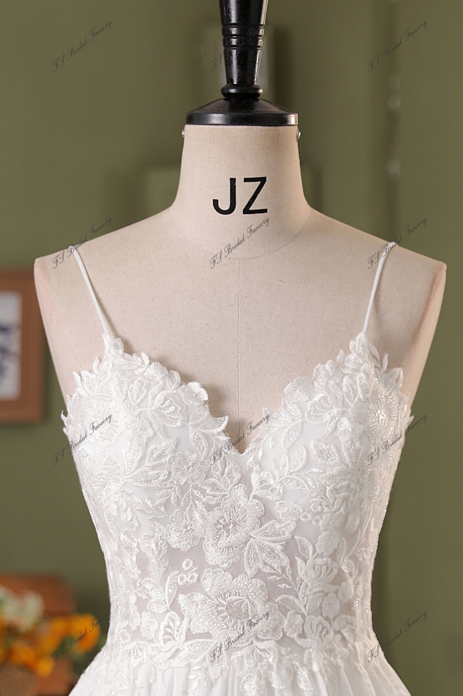 Spaghetti Straps Lace A Line Chiffon  Wedding Dress