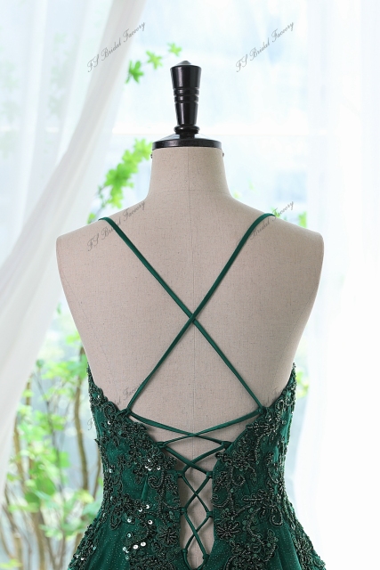 Glitter Tulle Prom Gown With Spaghetti Straps And High Split