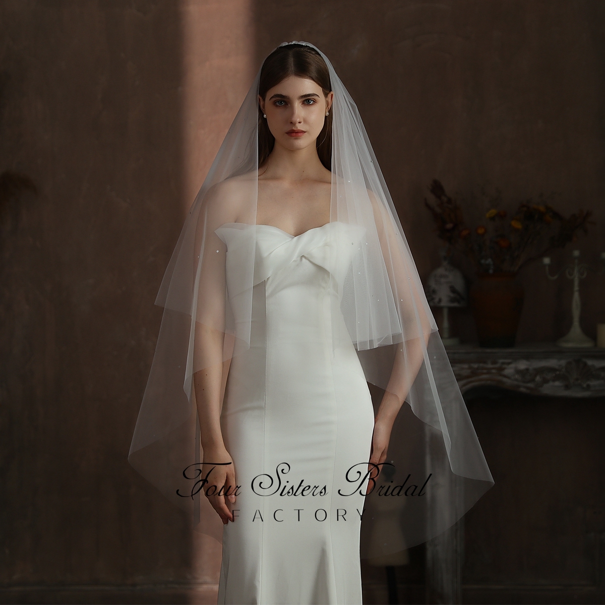 51Inches Two Layers  Beading Wedding Veil