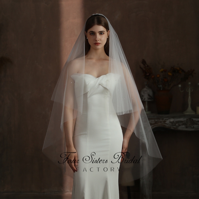 51Inches Two Layers  Beading Wedding Veil