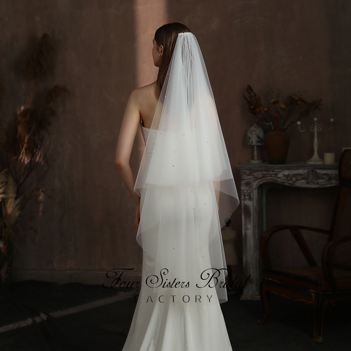 51Inches Two Layers  Beading Wedding Veil