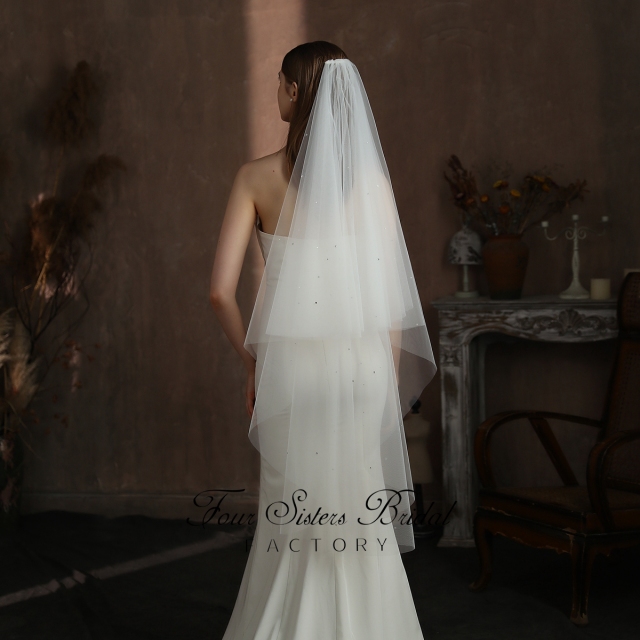 51Inches Two Layers  Beading Wedding Veil