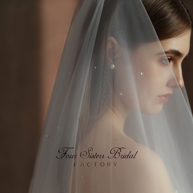 51Inches Two Layers  Beading Wedding Veil
