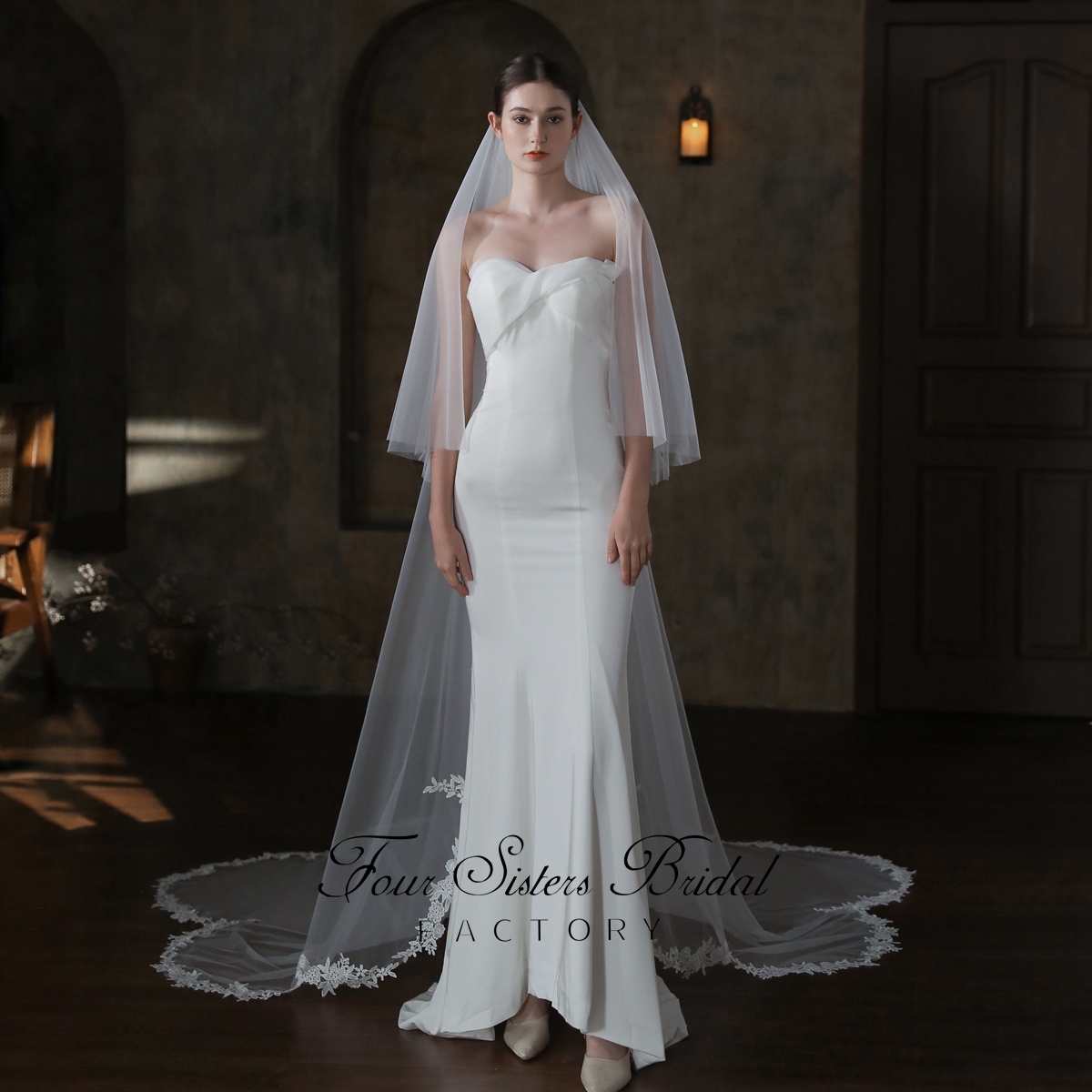 108 Inches Two Layers Lace Wedding Veil