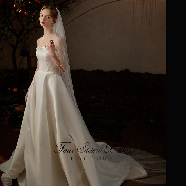 98 Inches Two Layers  Pearls Wedding Veil