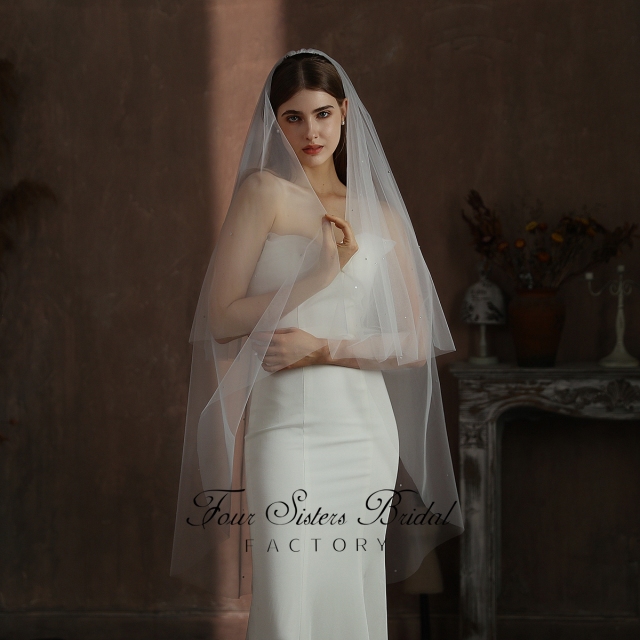 51Inches Two Layers  Beading Wedding Veil