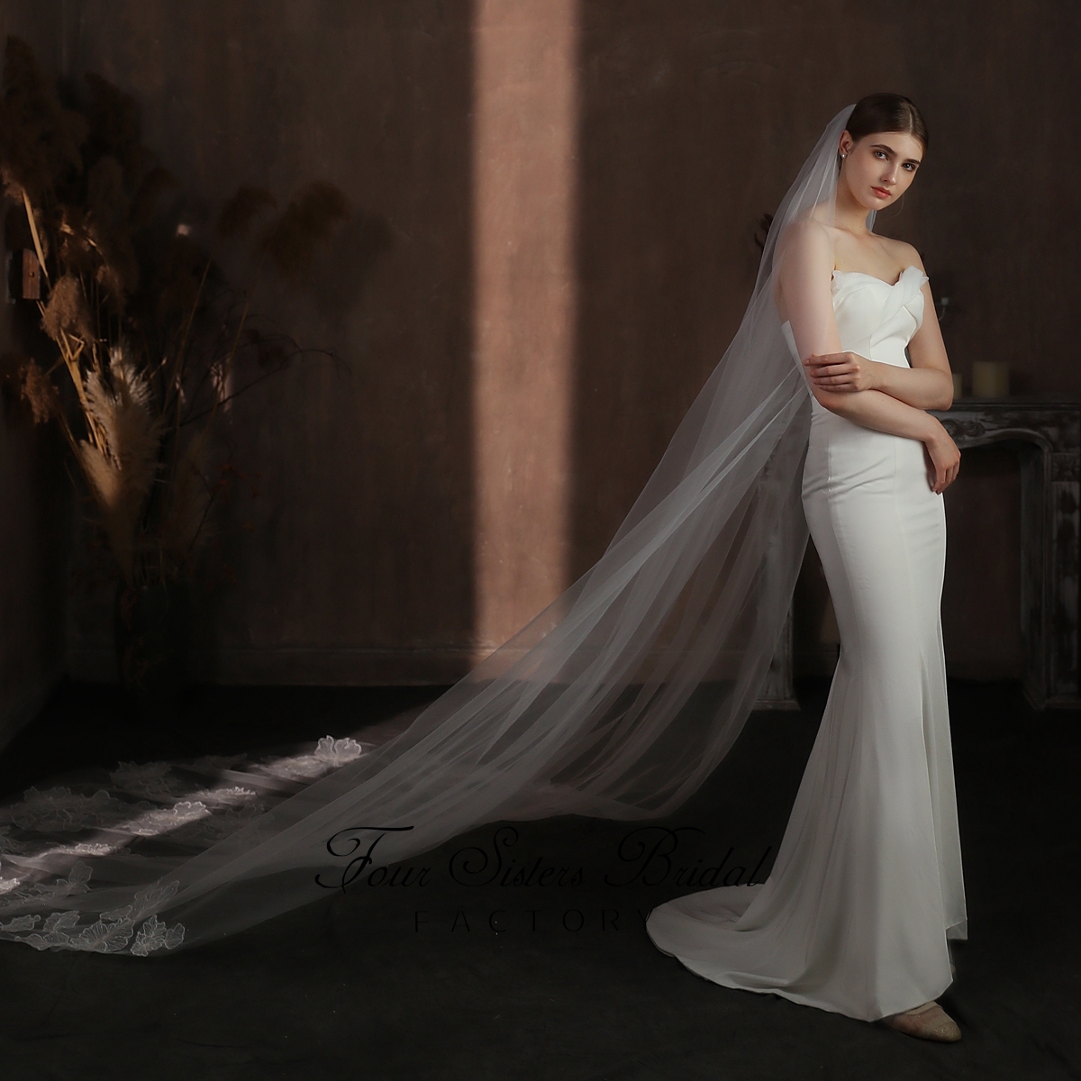 118 Inch Big Flowers Sequin Floral Lace Veil