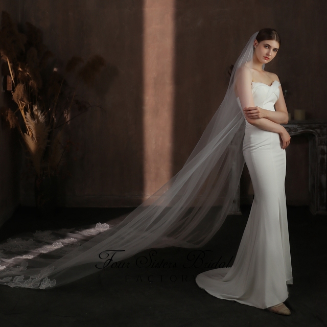 118 Inch Big Flowers Sequin Floral Lace Veil