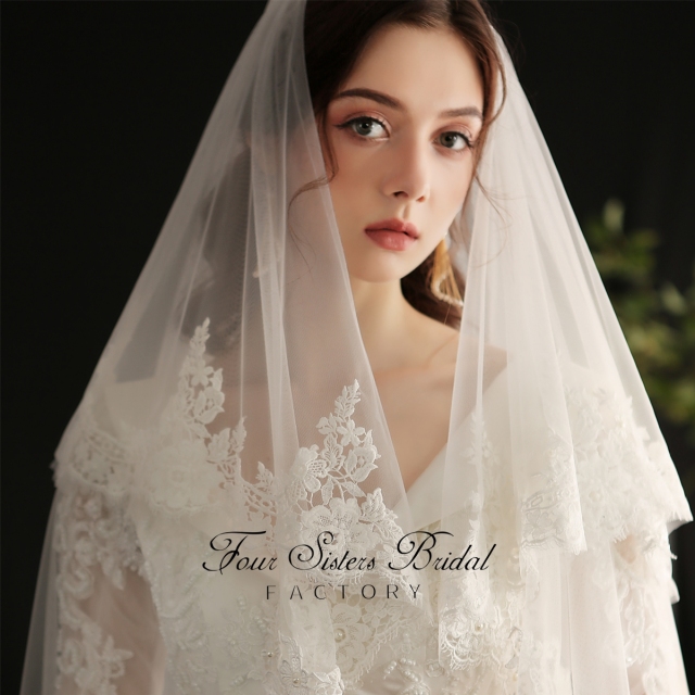 91 Inches Big Flowers Sequin Floral Lace Veil