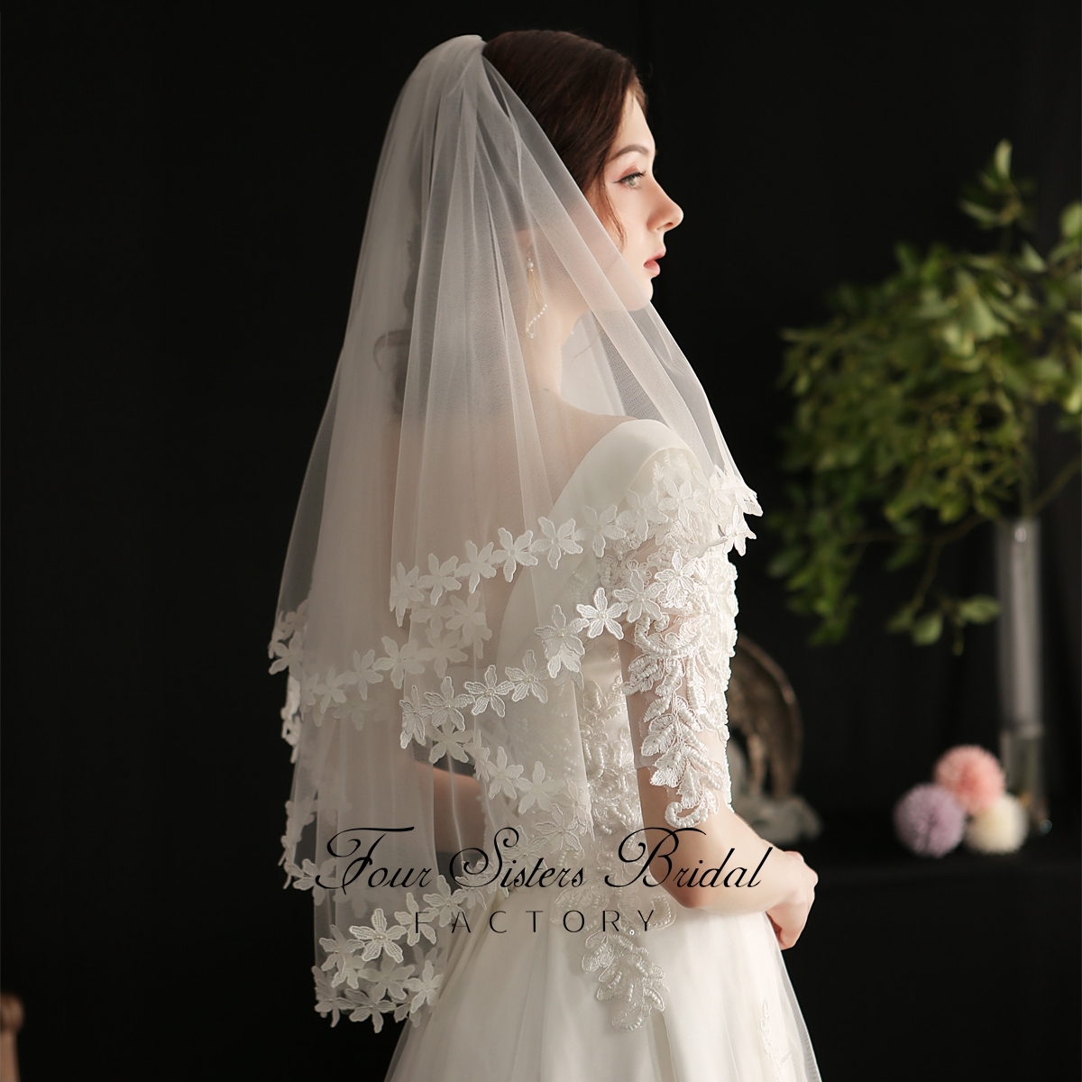 Two Layers Lace Bridal Veils