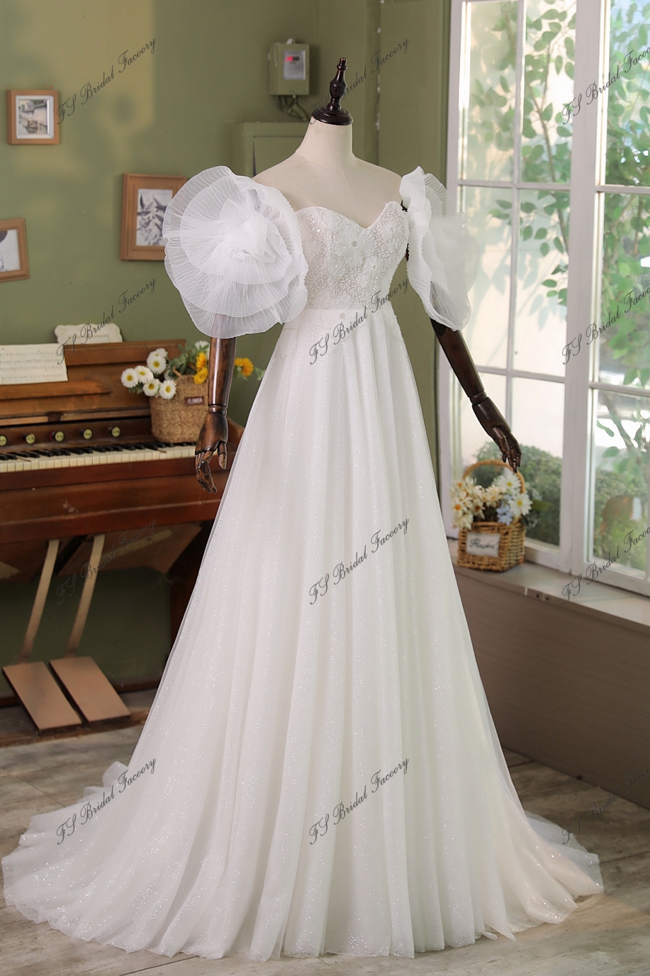 Simple Mikado Tulle Bridal Dress