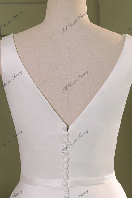 Soft Satin A Line Wedding Gowns With Ruffle Neckline