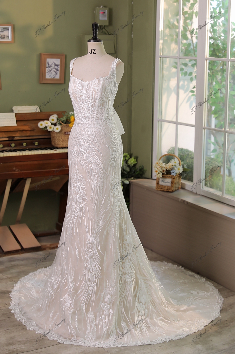 Long Bow Lace Mermaid Wedding Dress