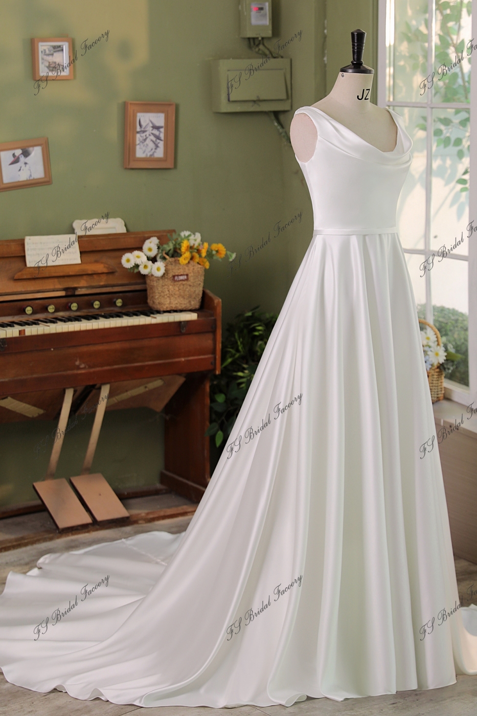 A-Line Satin Ruffle Sleeve Evening Dresses Maxi Formal Gowns with Sequin Bodice main image 1