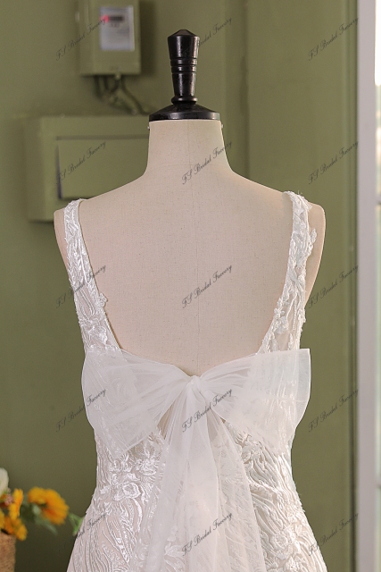 Long Bow Lace Mermaid Wedding Dress
