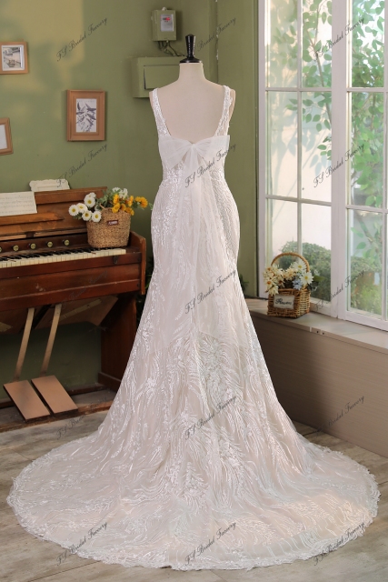 Long Bow Lace Mermaid Wedding Dress