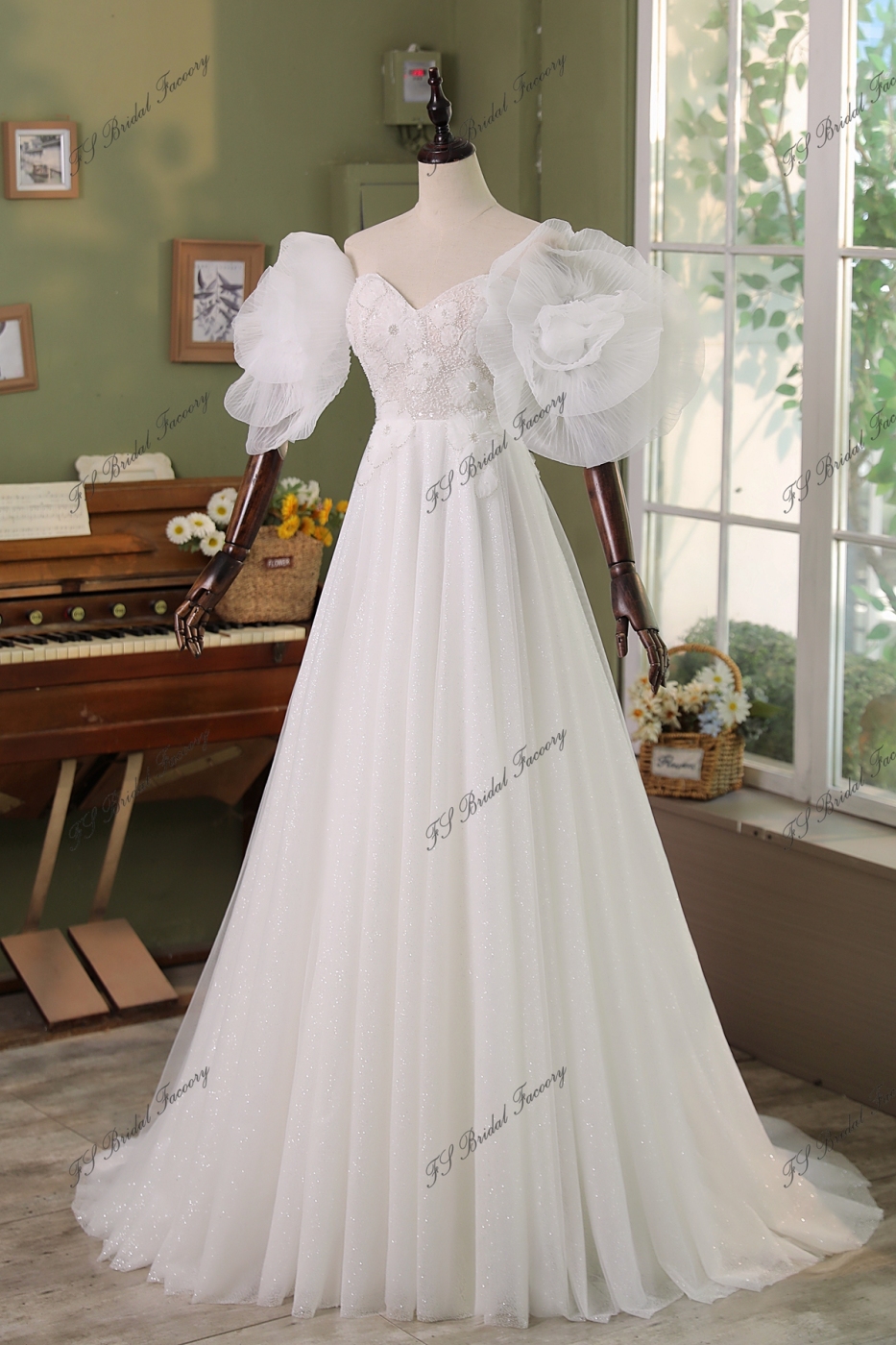 Simple Mikado Tulle Bridal Dress