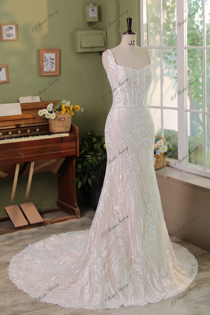 Long Bow Lace Mermaid Wedding Dress