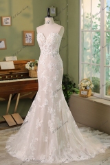 3D Flower Lace Applique With Shining Tulle  Mermaid Bridal Dress