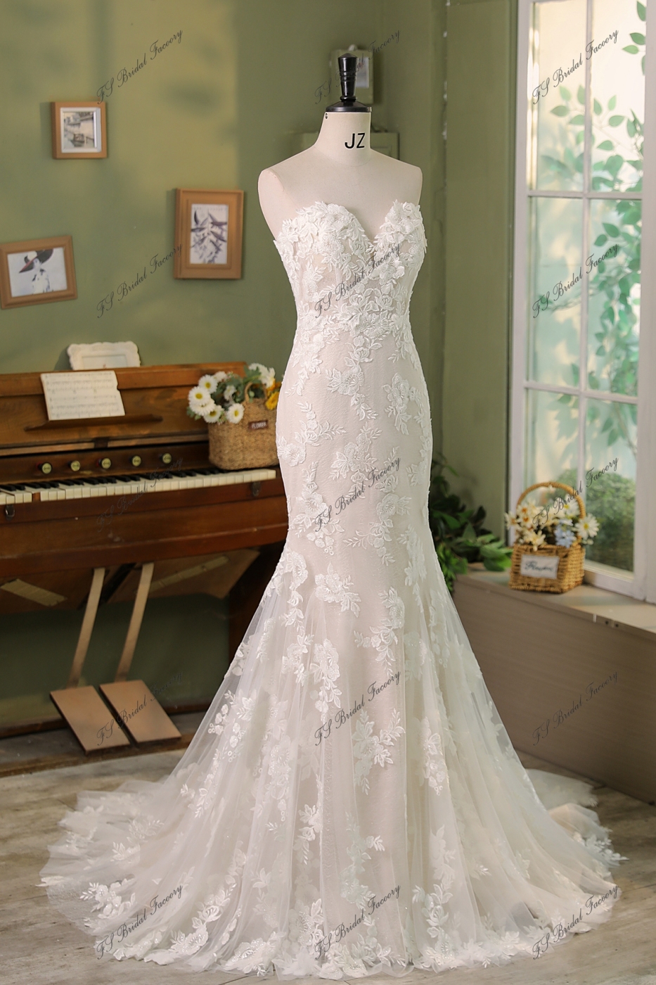 3D Floral Appliques Beaded V-Neck Short Sleeve Mermaid Formal Dress TFB 8002 | blissfulprom main image 1
