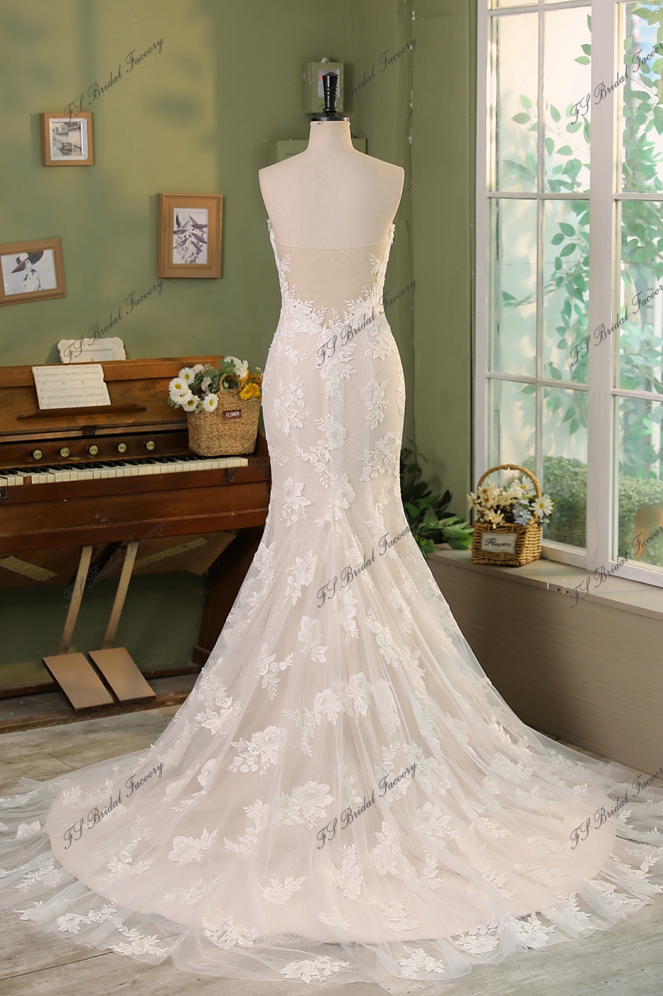 3D Flower Lace Applique With Shining Tulle  Mermaid Bridal Dress